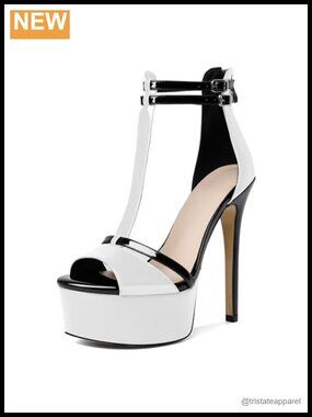 Women's Platform Heels Open Toe T-Strap Stiletto High Heels Sandals 5.5 Inch